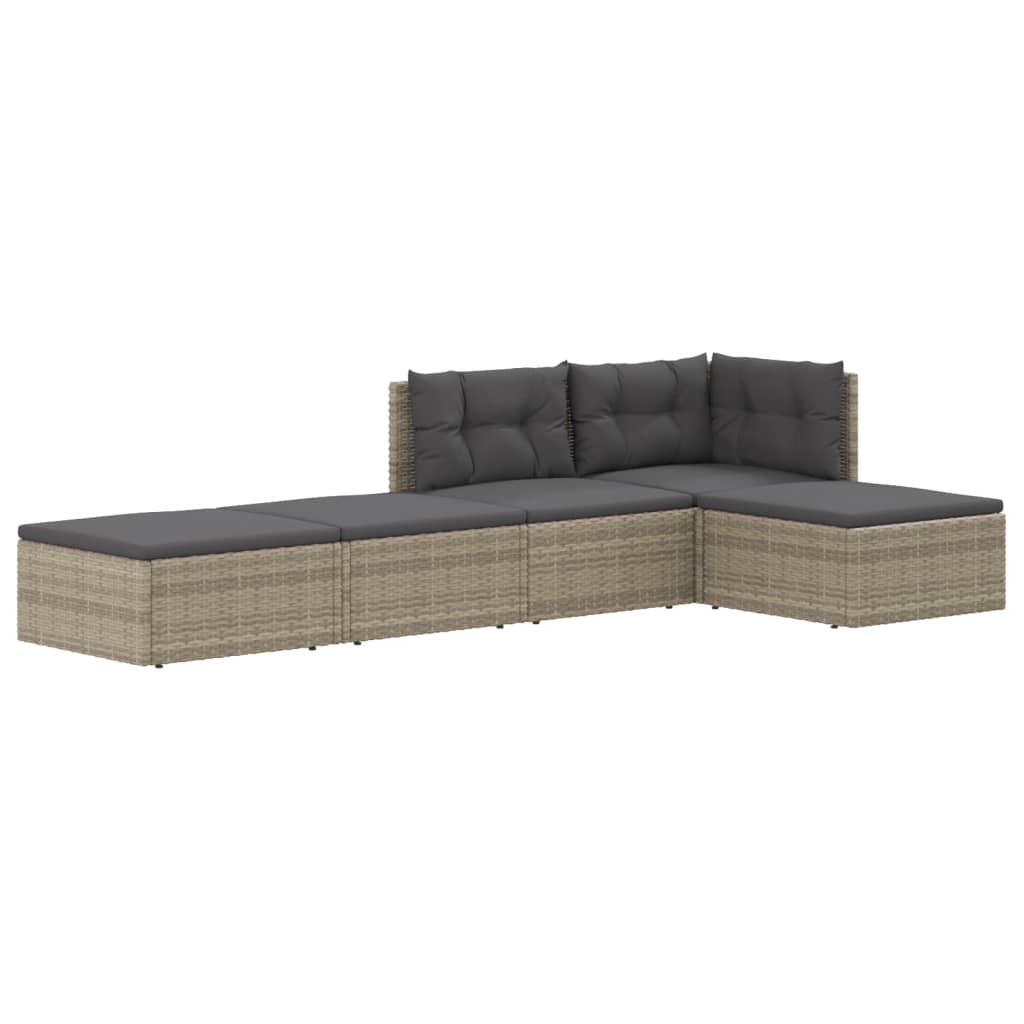 5 Piece Garden Lounge Set With Cushions Grey Poly Rattan