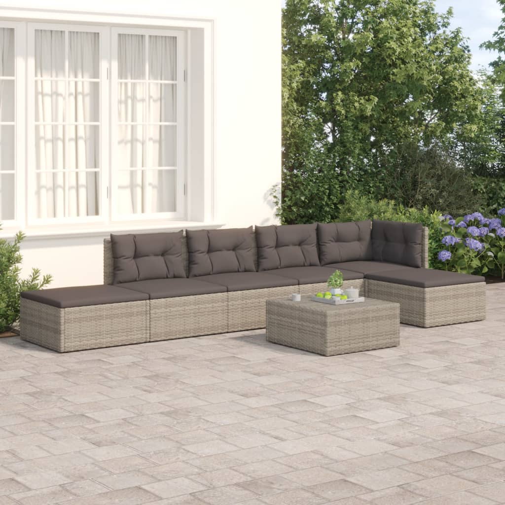 5 Piece Garden Lounge Set With Cushions Grey Poly Rattan