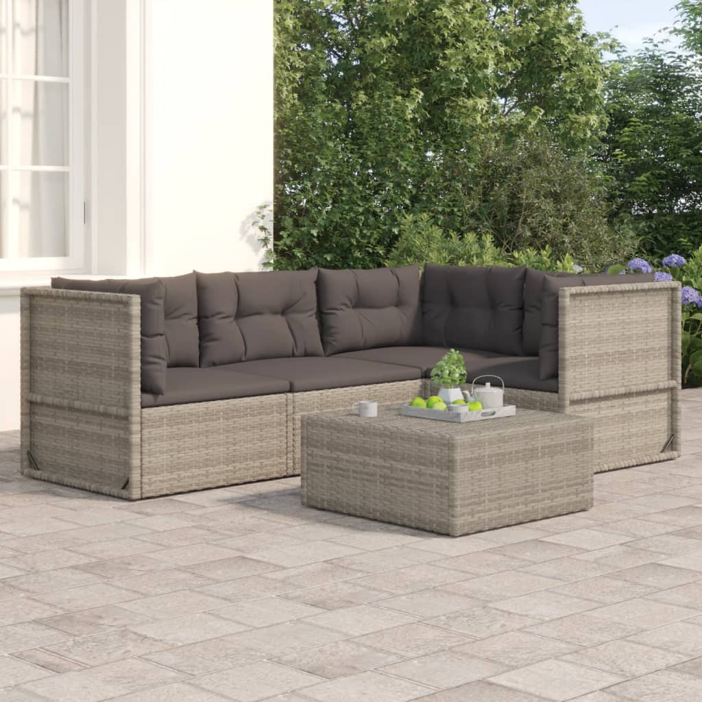 6 Piece Garden Lounge Set With Cushions Grey Poly Rattan