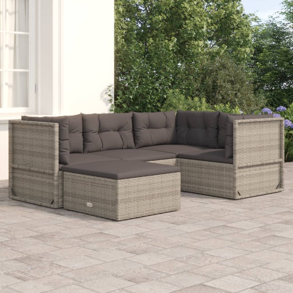 6 Piece Garden Lounge Set With Cushions Grey Poly Rattan