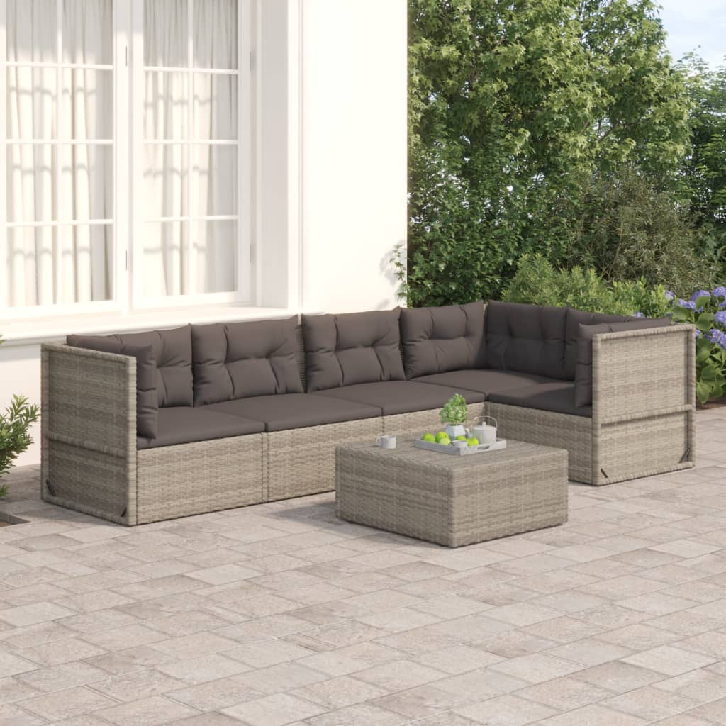 6 Piece Garden Lounge Set With Cushions Grey Poly Rattan