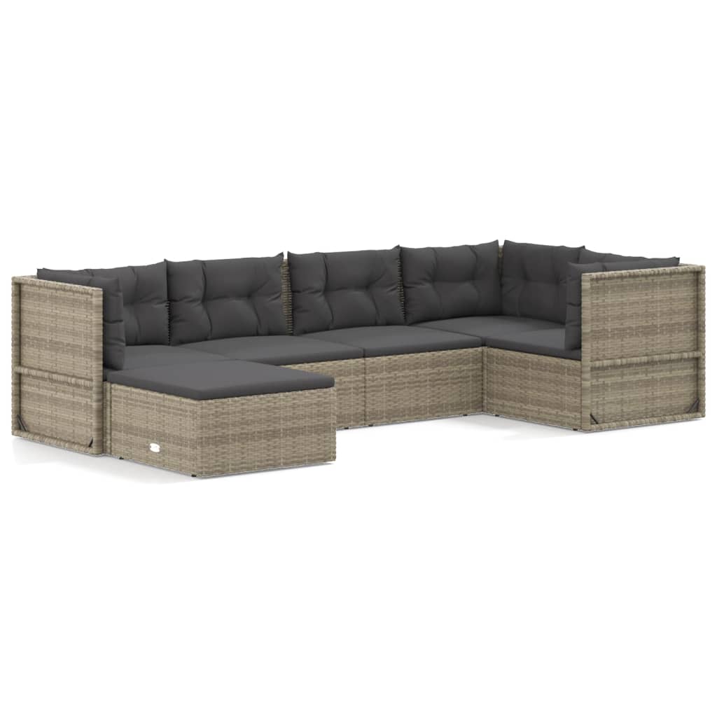 6 Piece Garden Lounge Set With Cushions Grey Poly Rattan