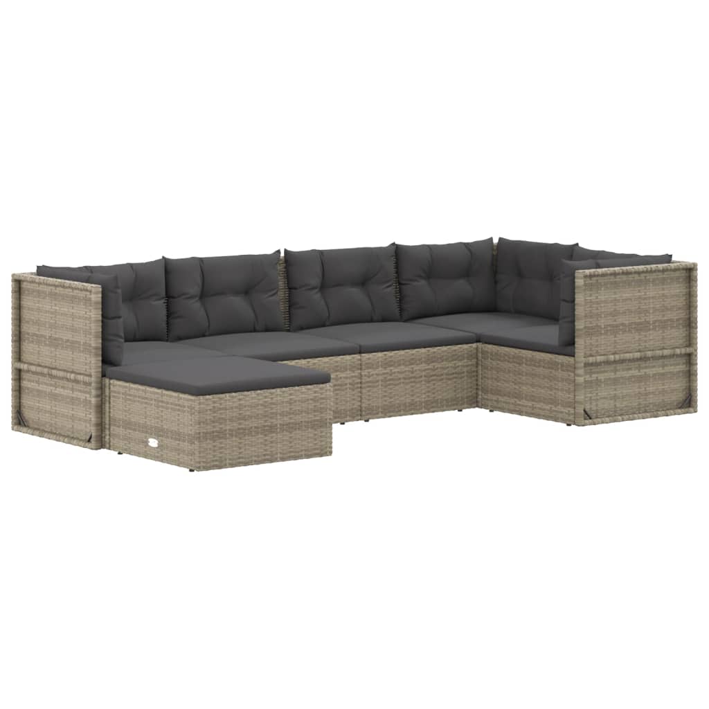 6 Piece Garden Lounge Set With Cushions Grey Poly Rattan