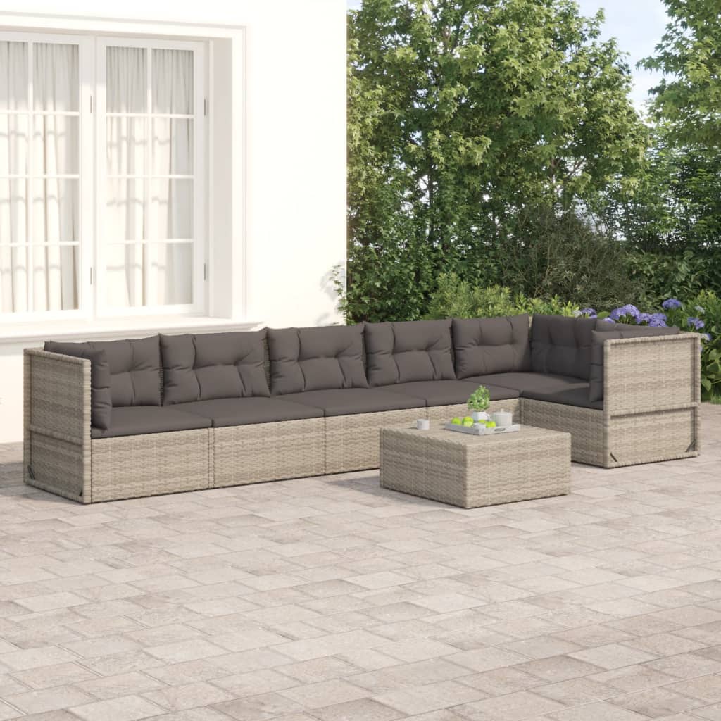 6 Piece Garden Lounge Set With Cushions Grey Poly Rattan