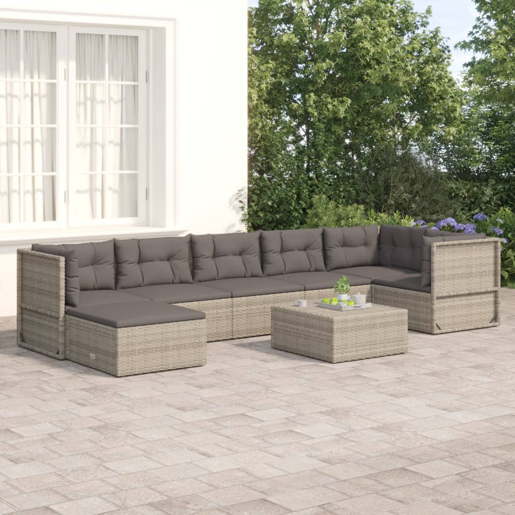 6 Piece Garden Lounge Set With Cushions Grey Poly Rattan