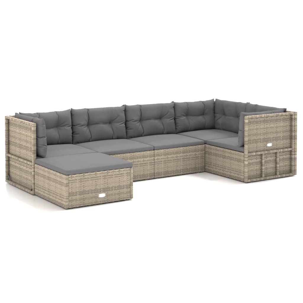 6 Piece Garden Lounge Set With Cushions Grey Poly Rattan