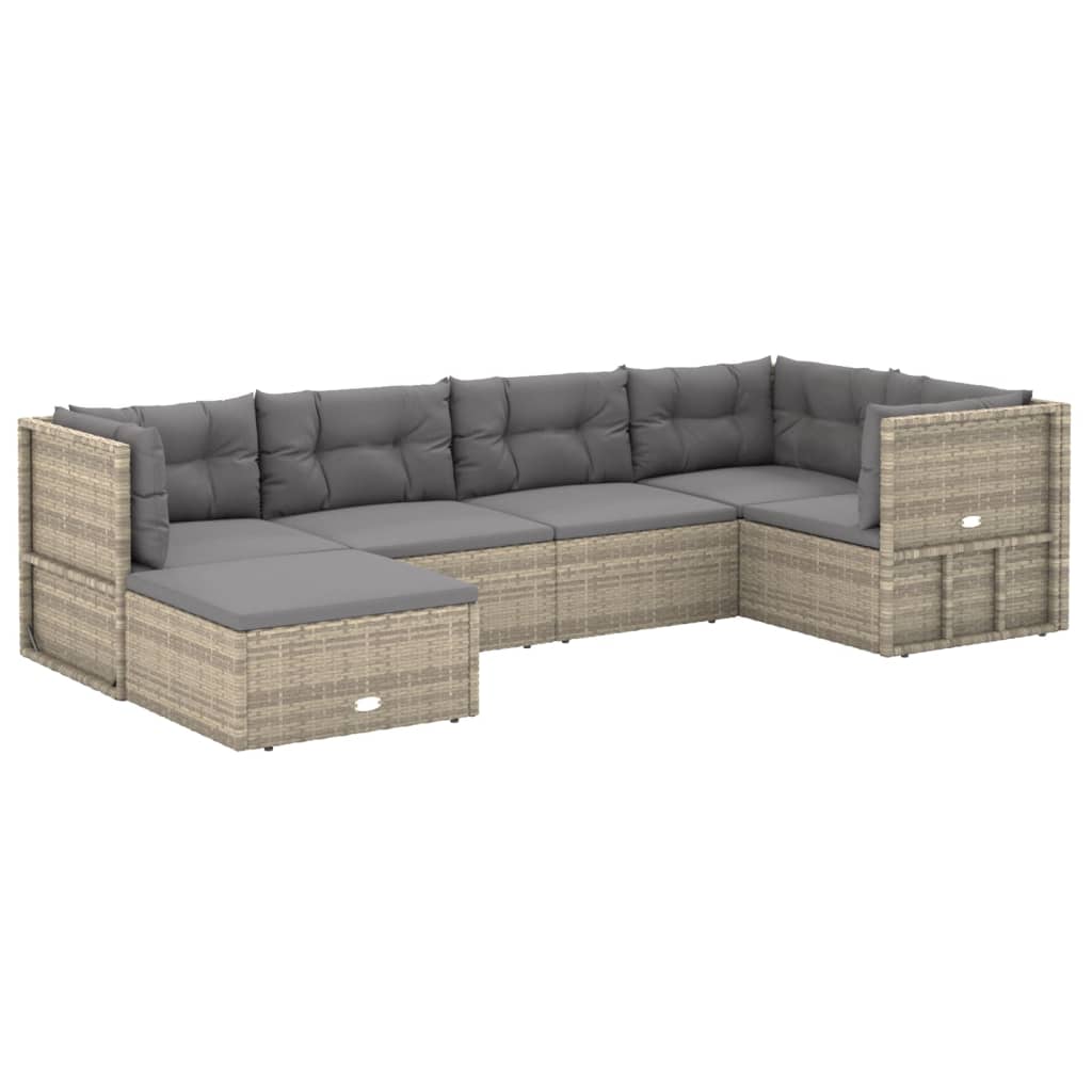 6 Piece Garden Lounge Set With Cushions Grey Poly Rattan