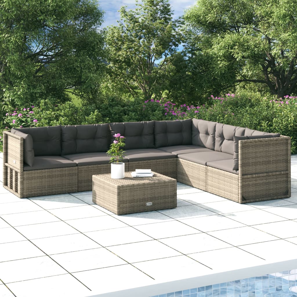 6 Piece Garden Lounge Set With Cushions Grey Poly Rattan