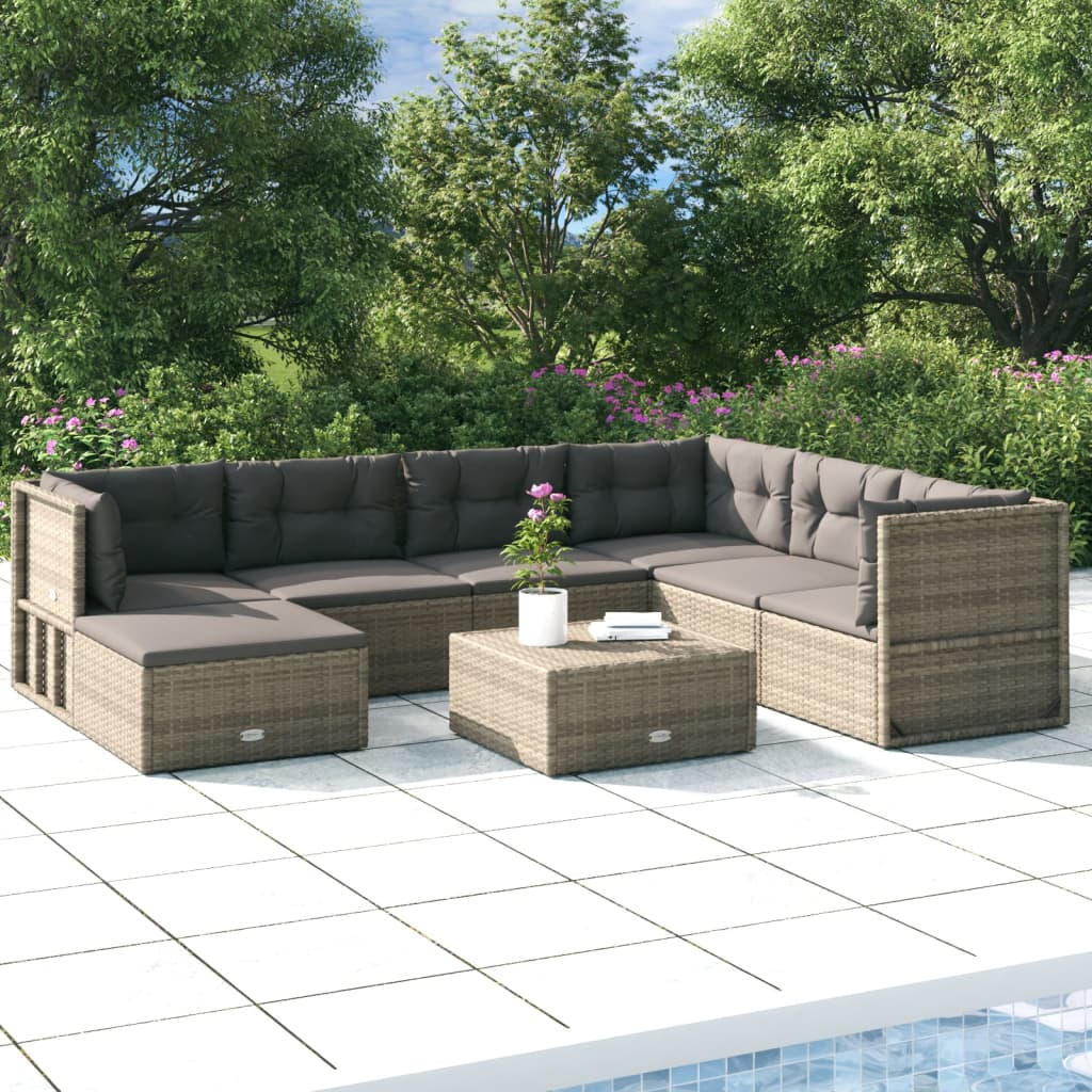 6 Piece Garden Lounge Set With Cushions Grey Poly Rattan