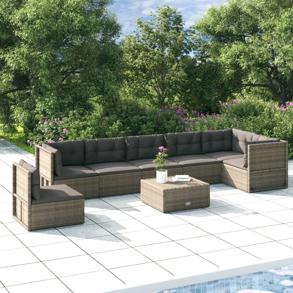 6 Piece Garden Lounge Set With Cushions Grey Poly Rattan