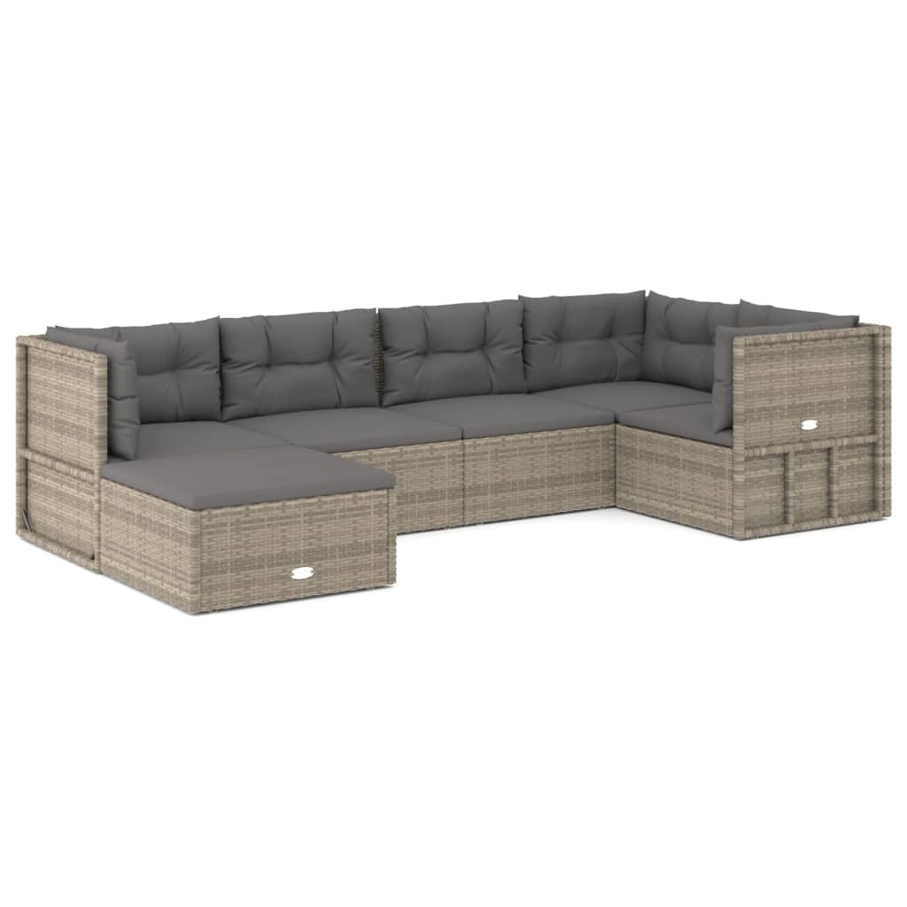 6 Piece Garden Lounge Set With Cushions Grey Poly Rattan