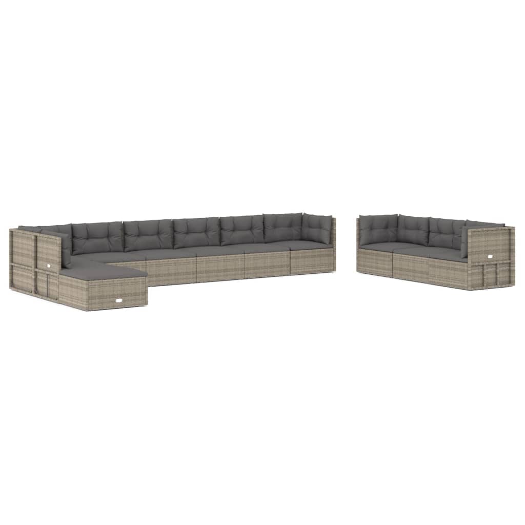 11 Piece Garden Lounge Set With Cushions Grey Poly Rattan