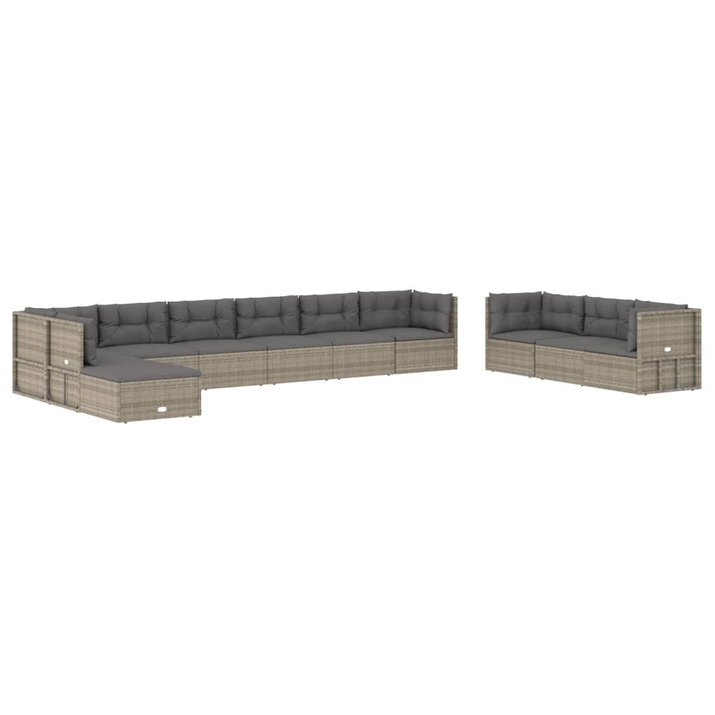 11 Piece Garden Lounge Set With Cushions Grey Poly Rattan