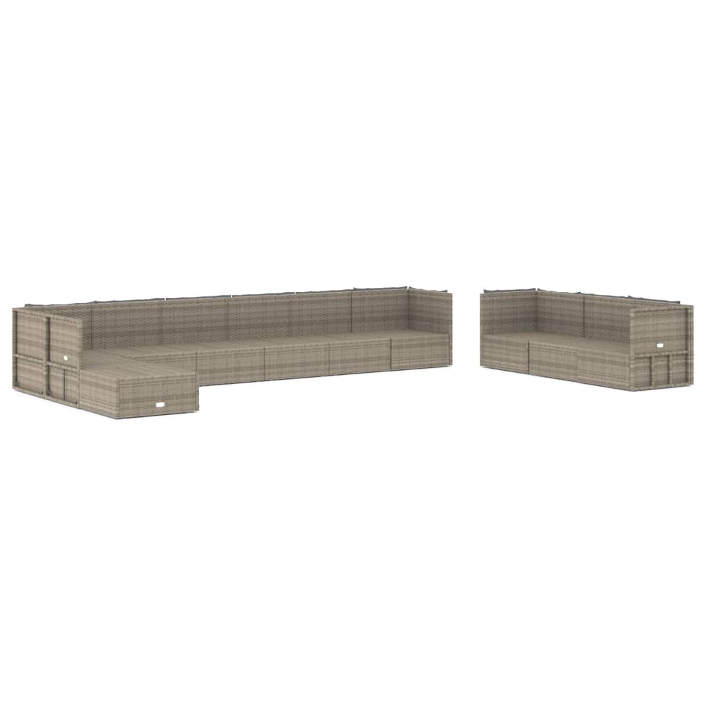 11 Piece Garden Lounge Set With Cushions Grey Poly Rattan