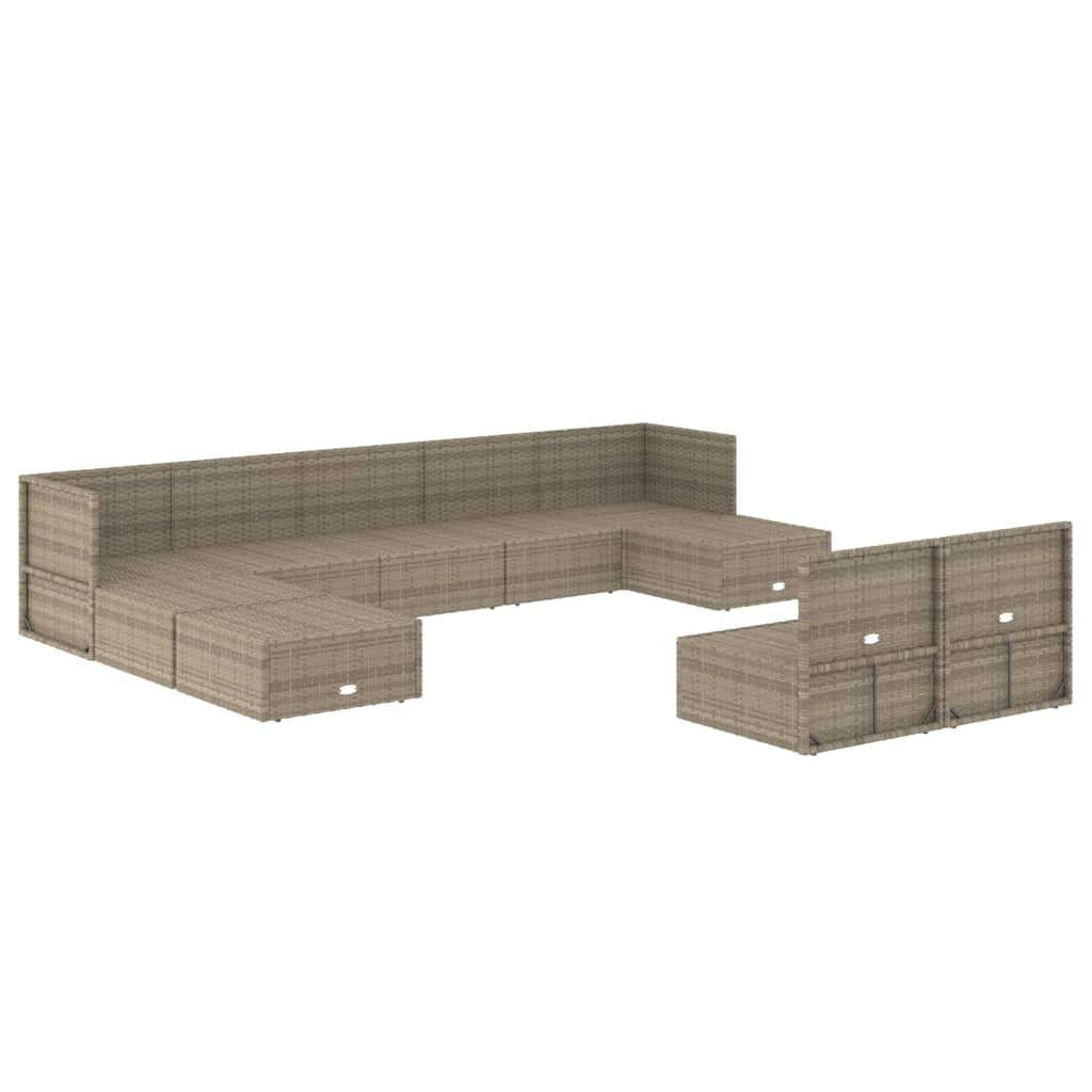 10 Piece Garden Lounge Set With Cushions Grey Poly Rattan