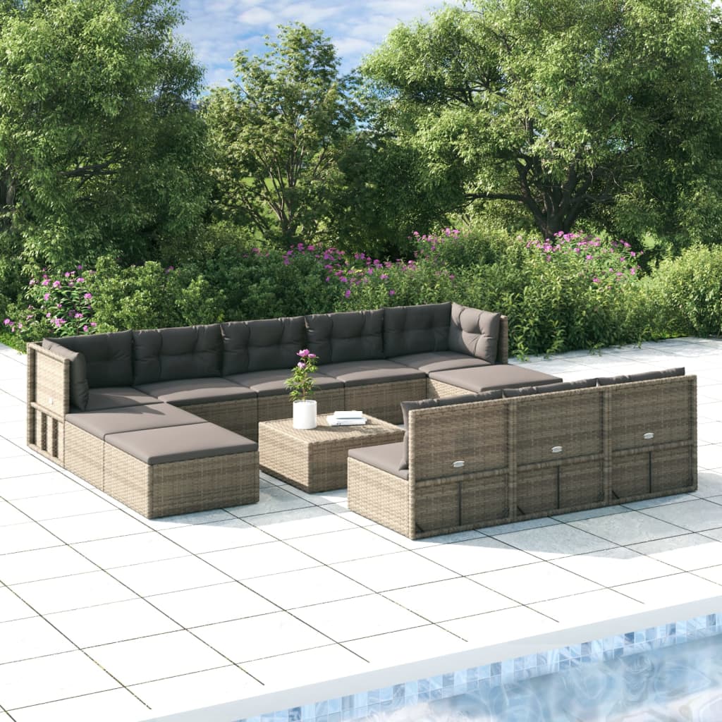 10 Piece Garden Lounge Set With Cushions Grey Poly Rattan