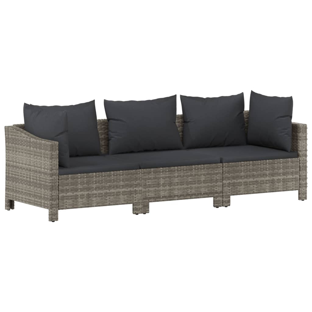 3 Piece Garden Lounge Set With Cushions Grey Poly Rattan