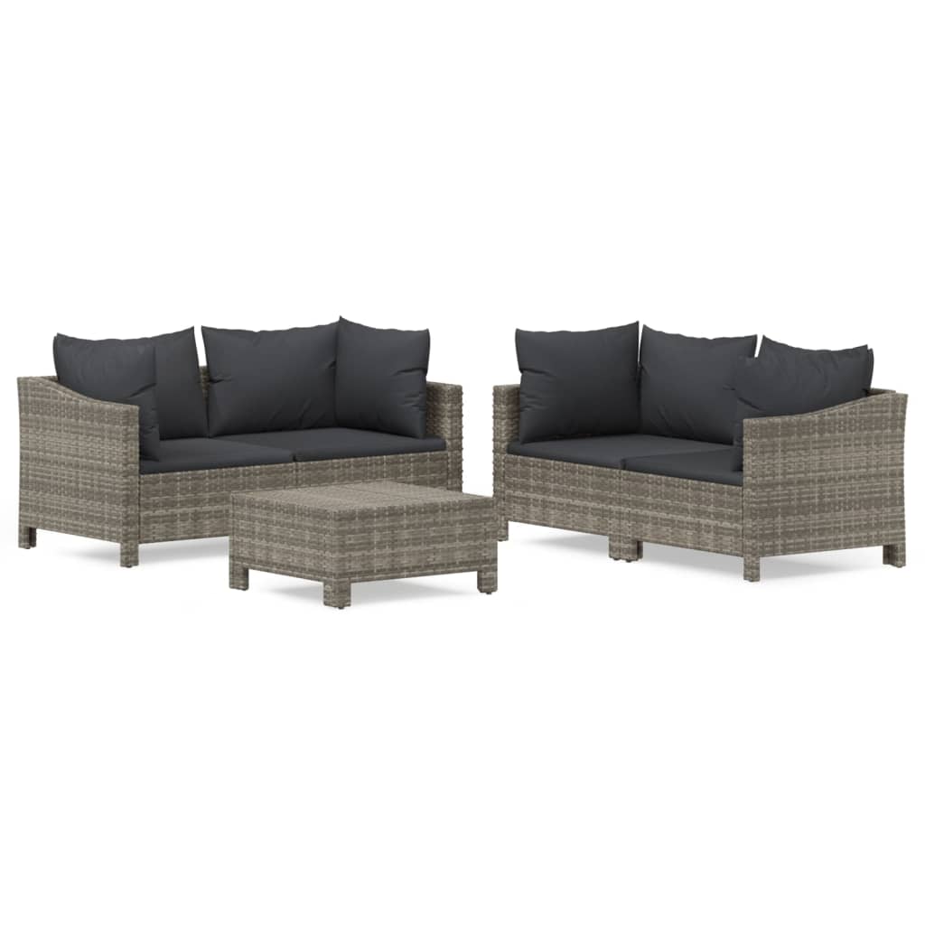 5 Piece Garden Lounge Set With Cushions Grey Poly Rattan