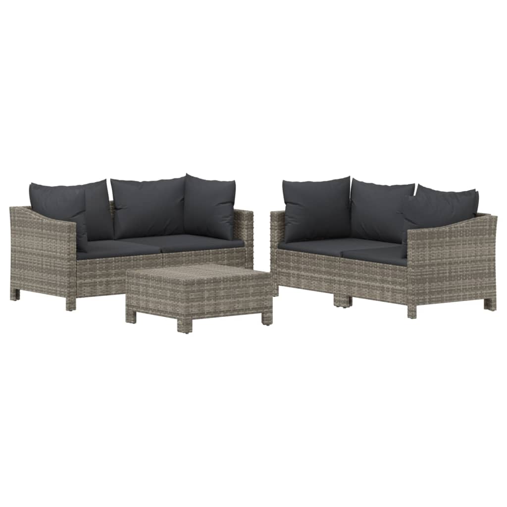 5 Piece Garden Lounge Set With Cushions Grey Poly Rattan