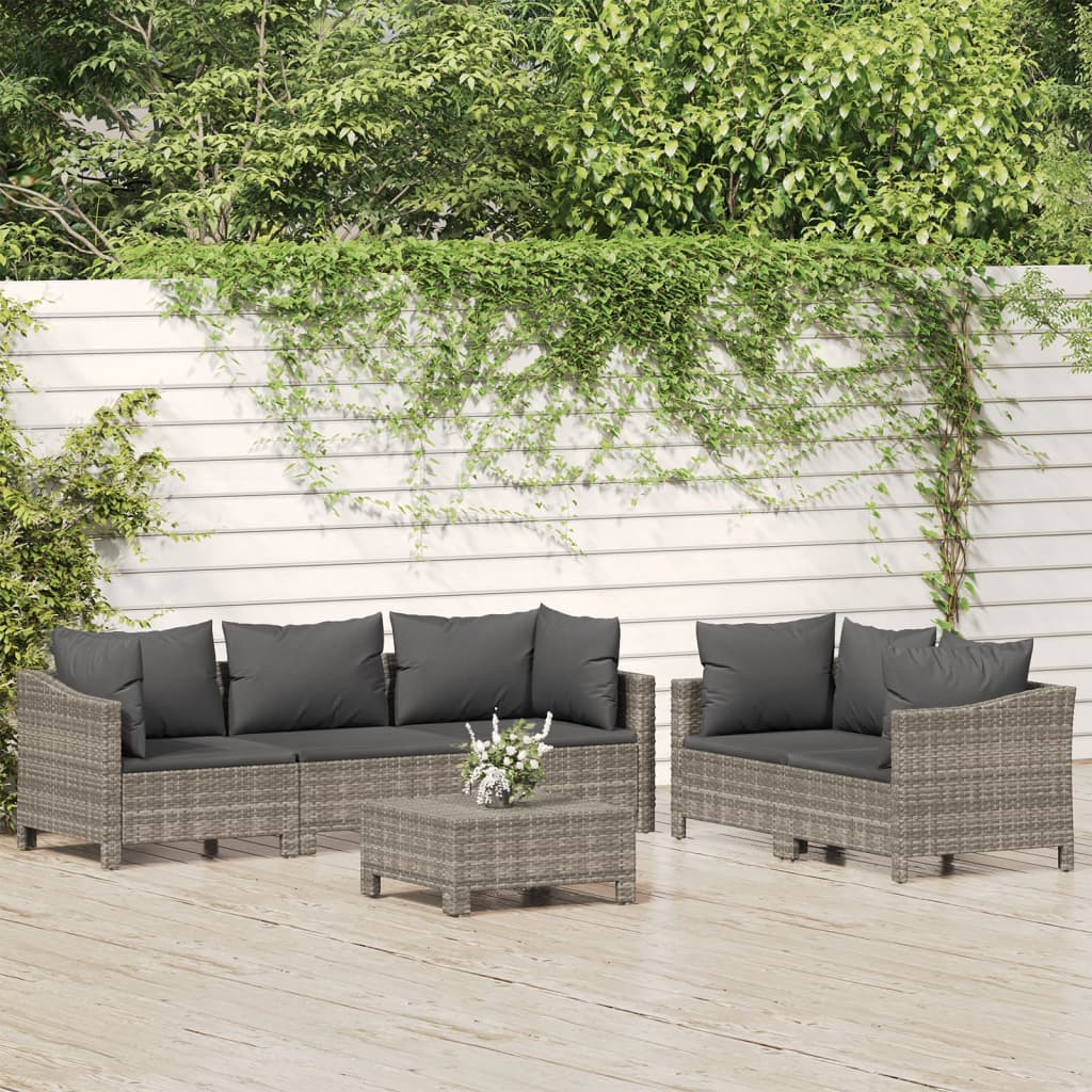 5 Piece Garden Lounge Set With Cushions Grey Poly Rattan