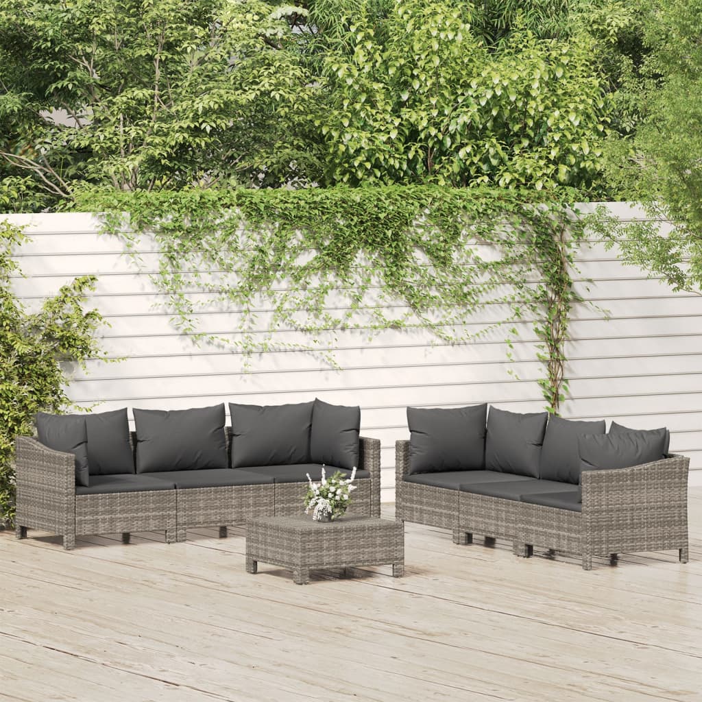 5 Piece Garden Lounge Set With Cushions Grey Poly Rattan
