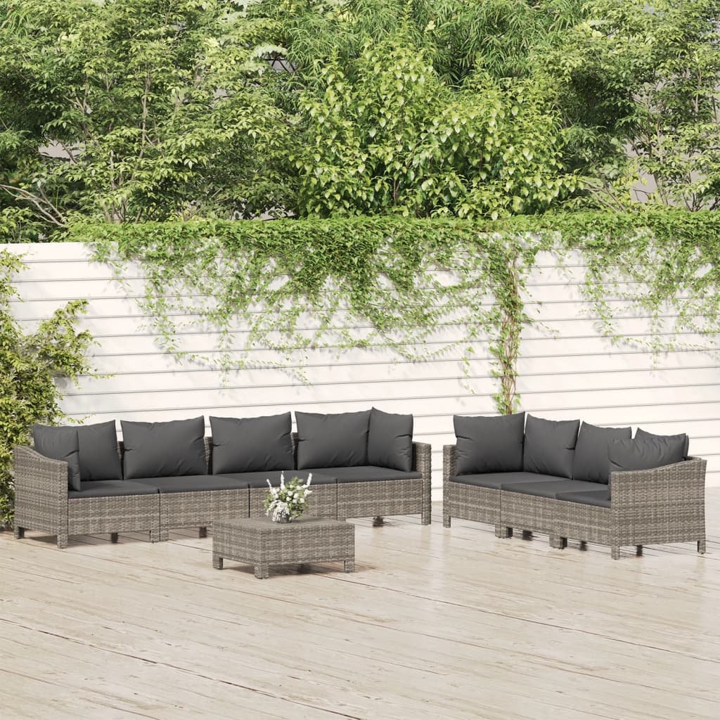 5 Piece Garden Lounge Set With Cushions Grey Poly Rattan