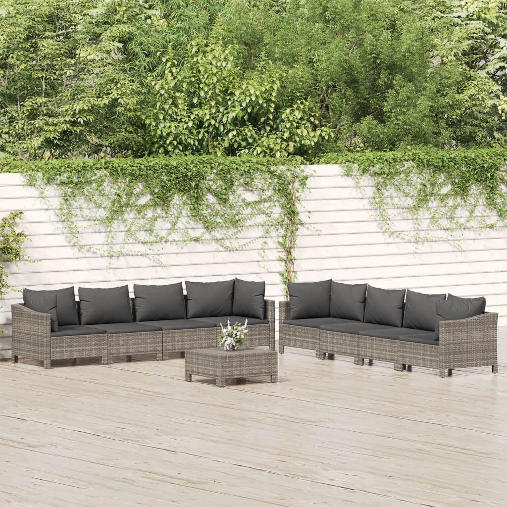 5 Piece Garden Lounge Set With Cushions Grey Poly Rattan