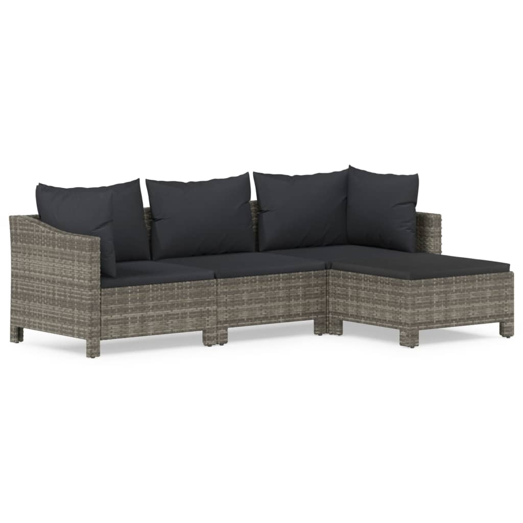 4 Piece Garden Lounge Set With Cushions Grey Poly Rattan
