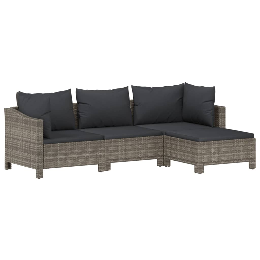 4 Piece Garden Lounge Set With Cushions Grey Poly Rattan
