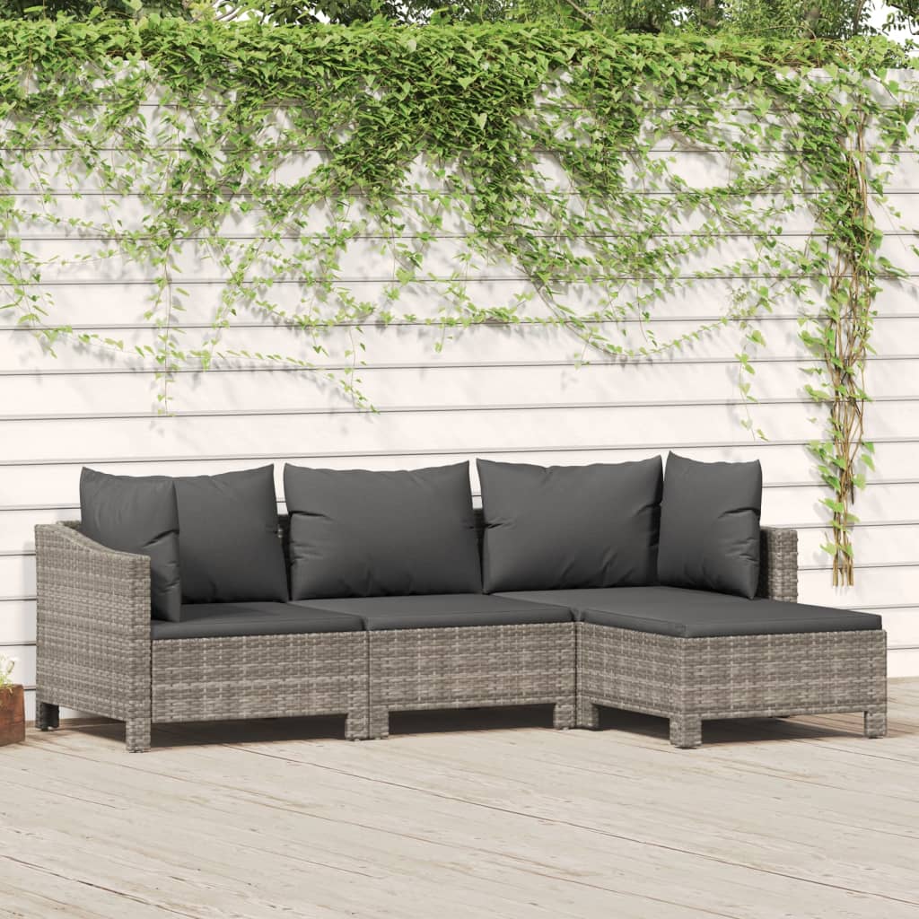 4 Piece Garden Lounge Set With Cushions Grey Poly Rattan