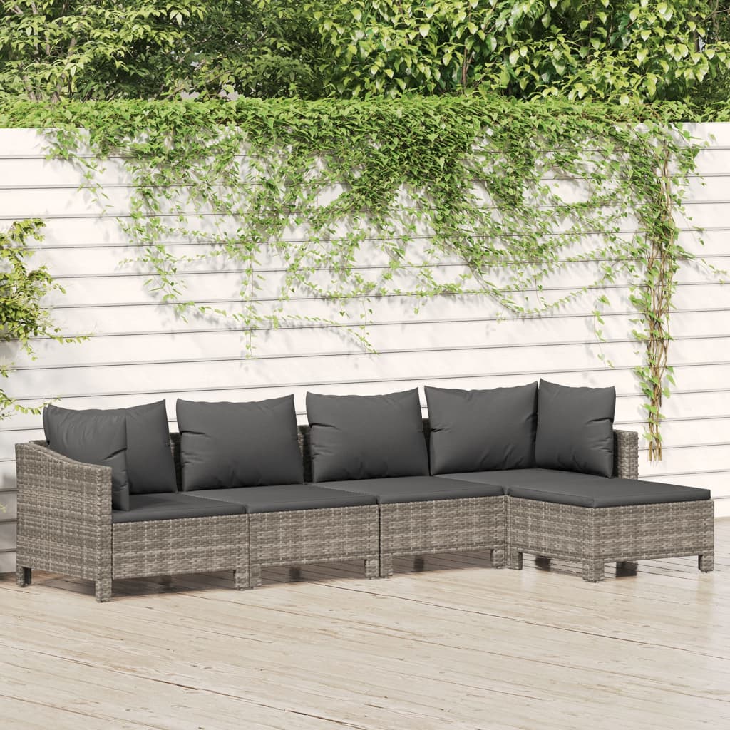4 Piece Garden Lounge Set With Cushions Grey Poly Rattan