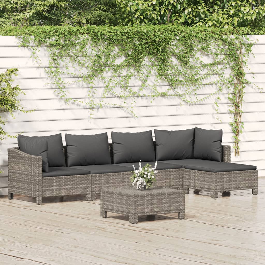 4 Piece Garden Lounge Set With Cushions Grey Poly Rattan