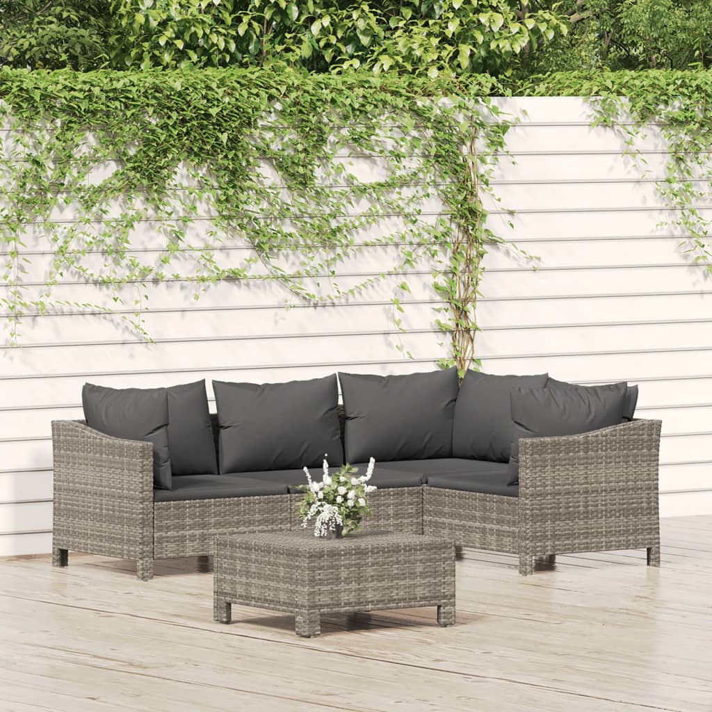 4 Piece Garden Lounge Set With Cushions Grey Poly Rattan