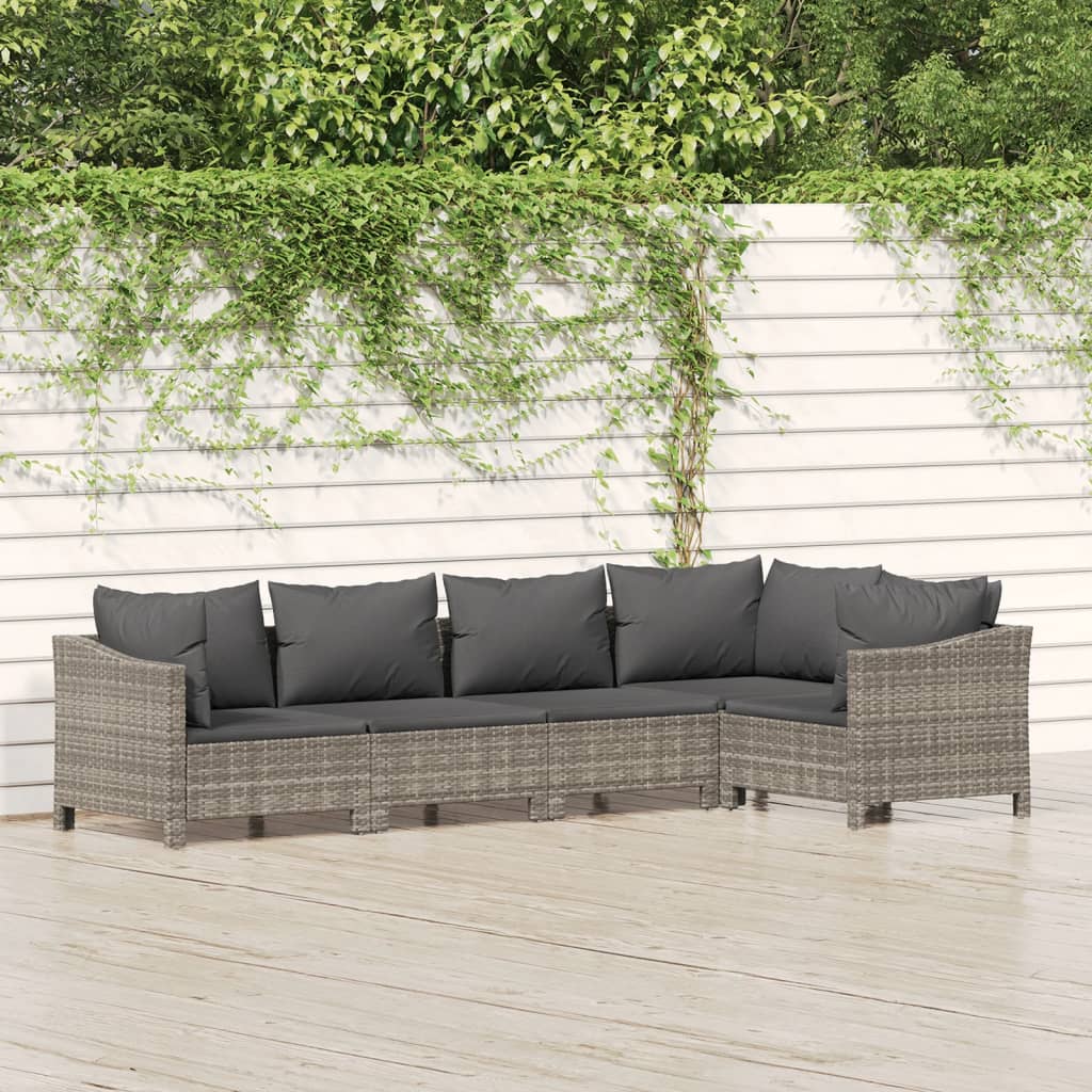 4 Piece Garden Lounge Set With Cushions Grey Poly Rattan