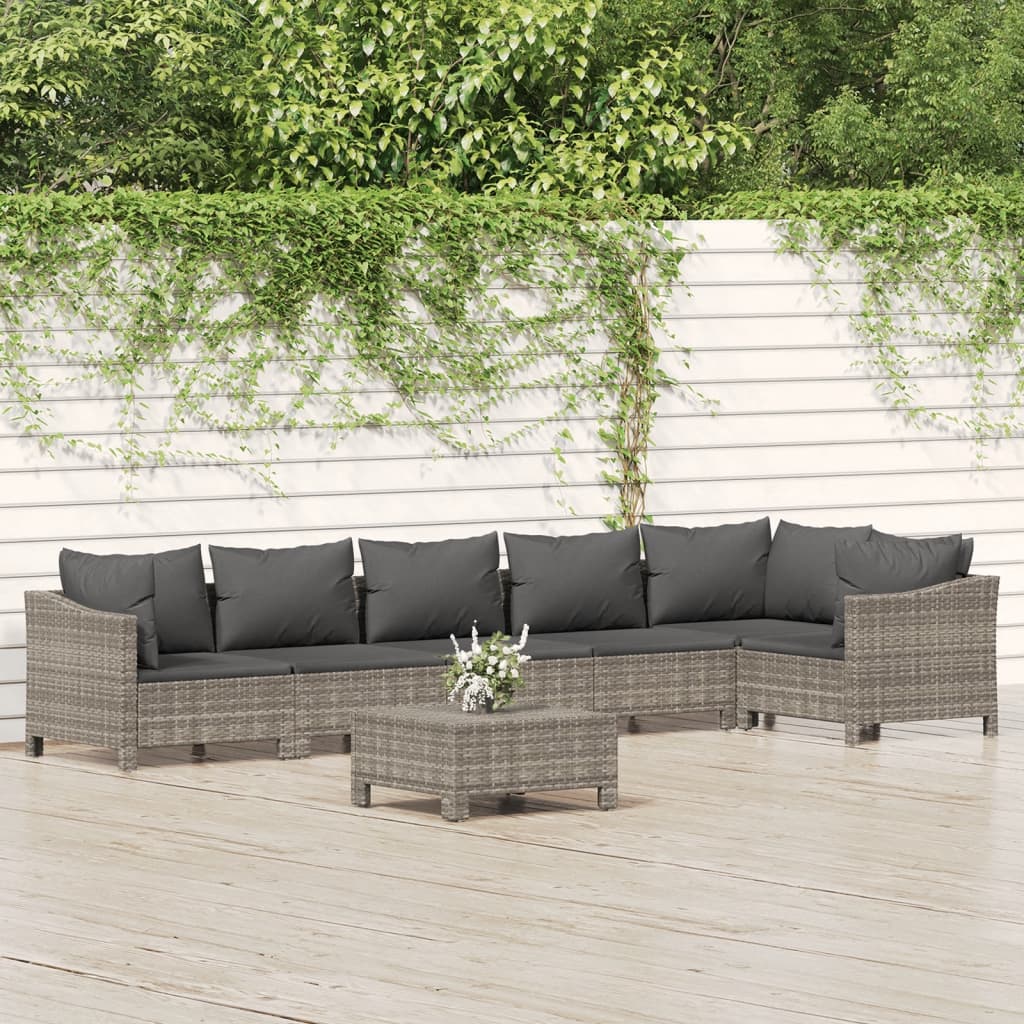 4 Piece Garden Lounge Set With Cushions Grey Poly Rattan
