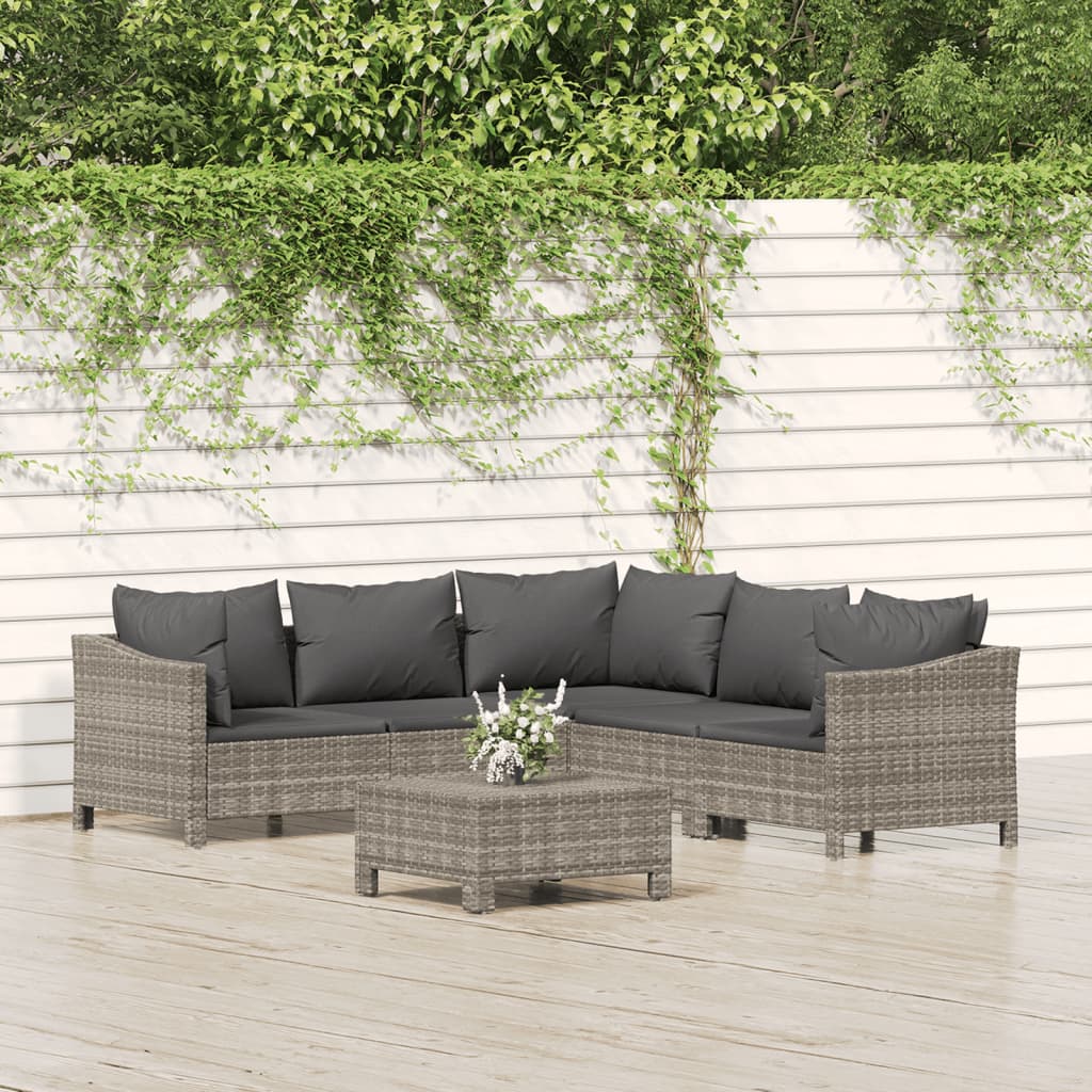 5 Piece Garden Lounge Set With Cushions Grey Poly Rattan