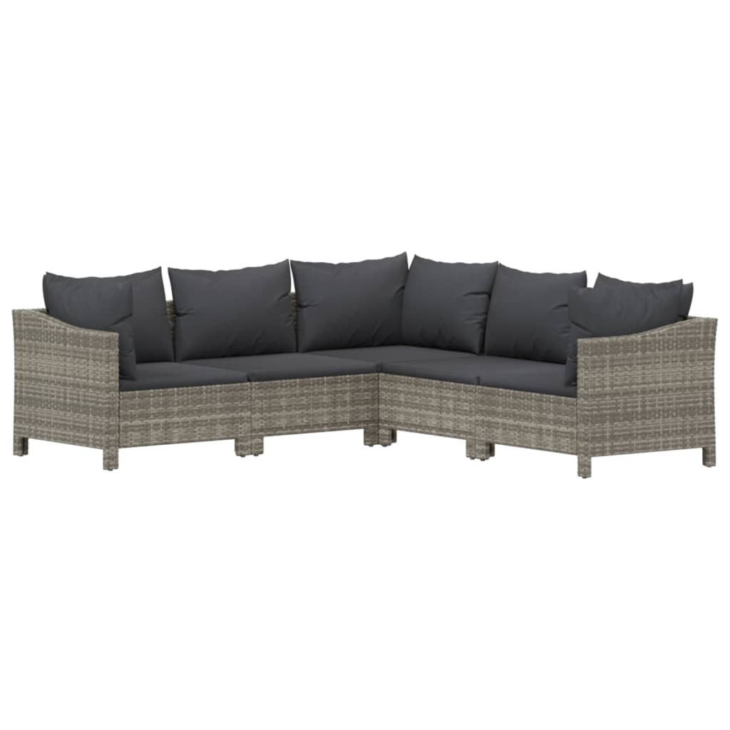 5 Piece Garden Lounge Set With Cushions Grey Poly Rattan