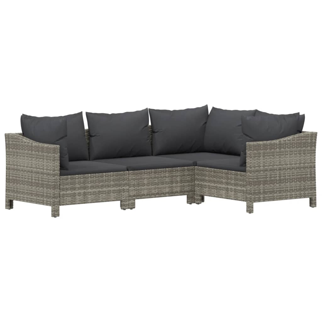 5 Piece Garden Lounge Set With Cushions Grey Poly Rattan