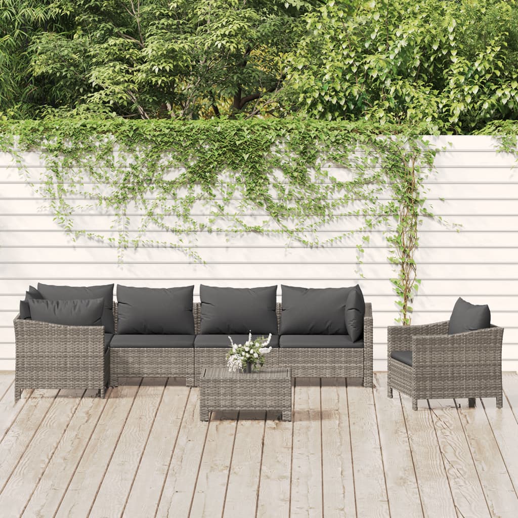 6 Piece Garden Lounge Set With Cushions Grey Poly Rattan
