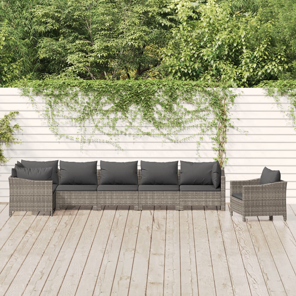 6 Piece Garden Lounge Set With Cushions Grey Poly Rattan