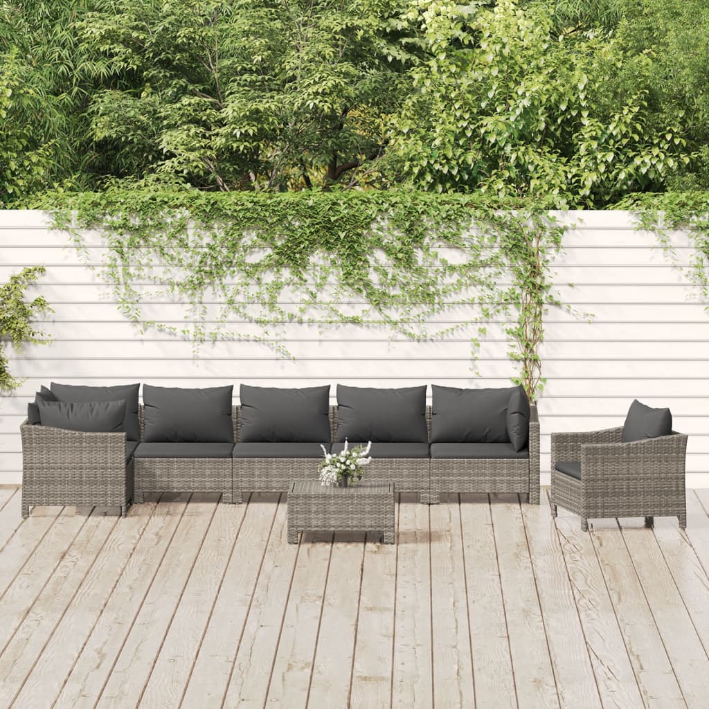 6 Piece Garden Lounge Set With Cushions Grey Poly Rattan
