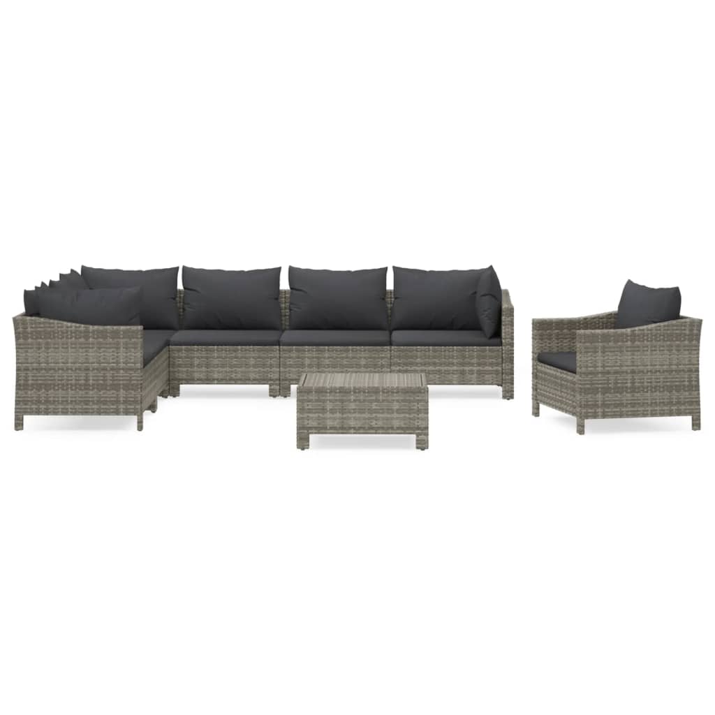 8 Piece Garden Lounge Set With Cushions Grey Poly Rattan