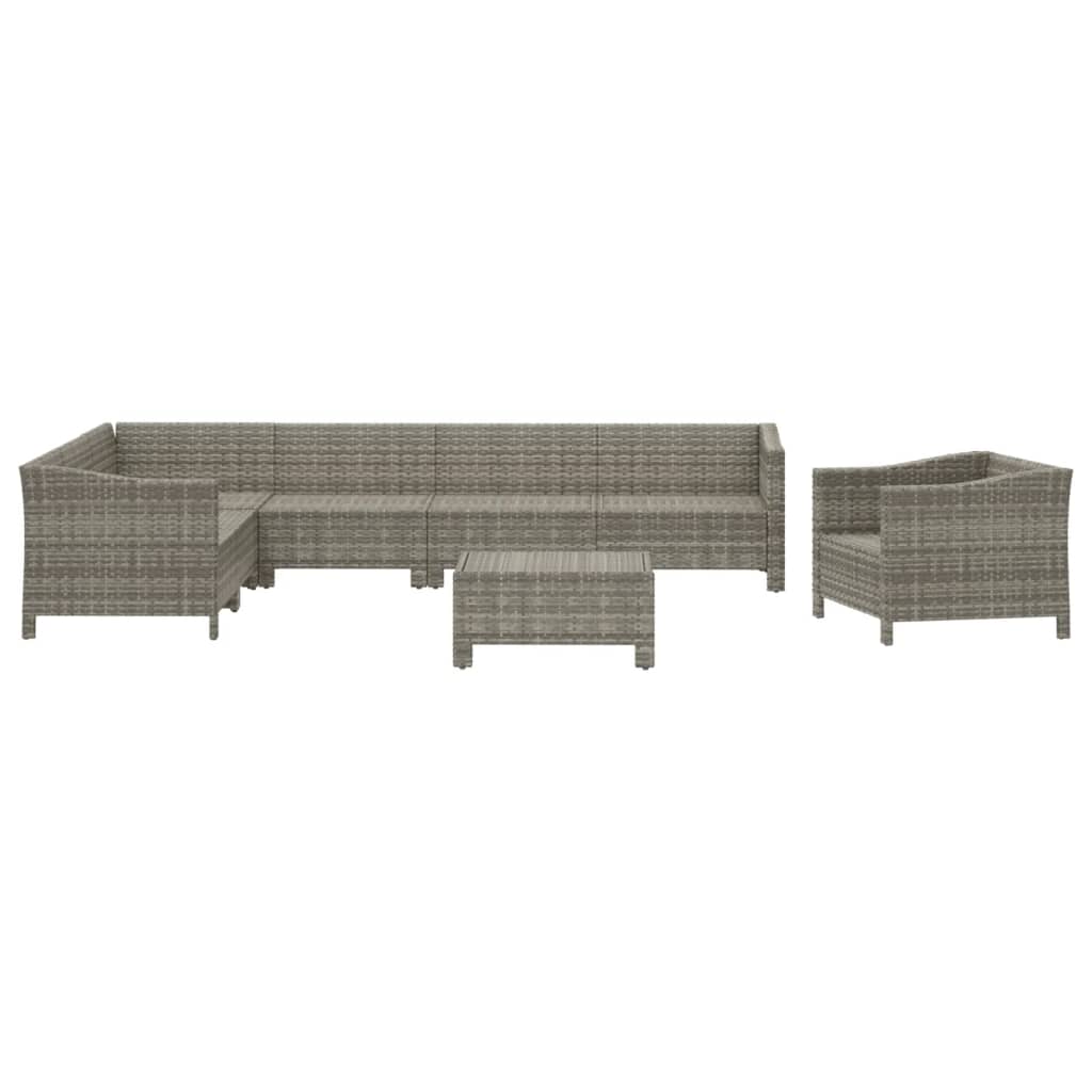 8 Piece Garden Lounge Set With Cushions Grey Poly Rattan