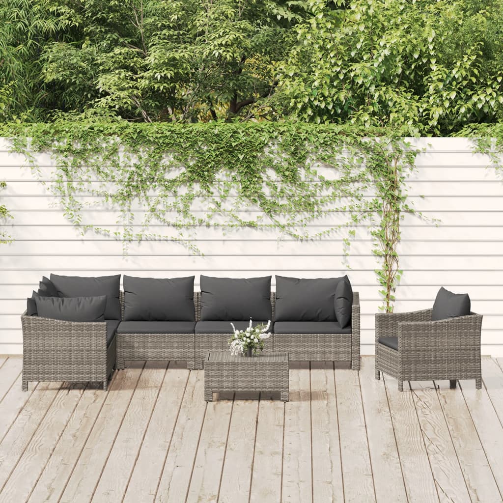 8 Piece Garden Lounge Set With Cushions Grey Poly Rattan