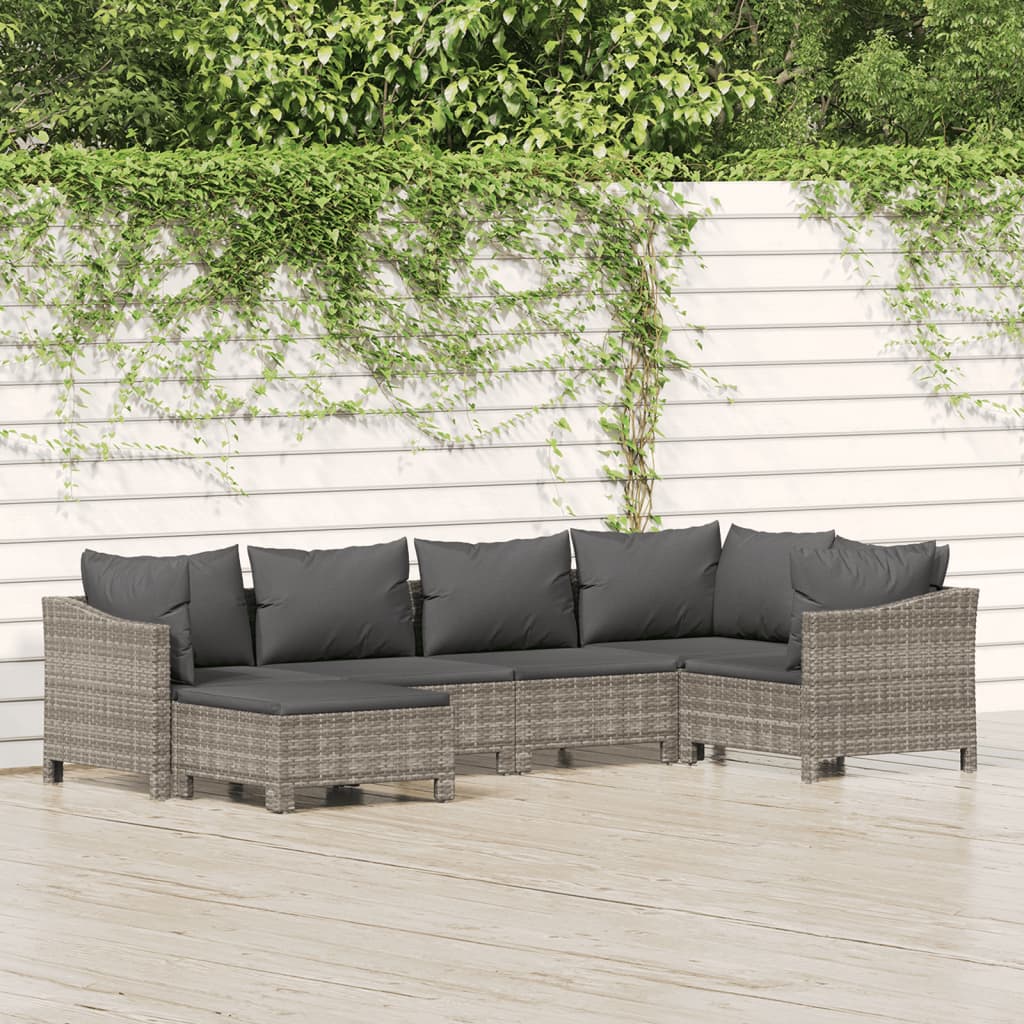 7 Piece Garden Lounge Set With Cushions Grey Poly Rattan