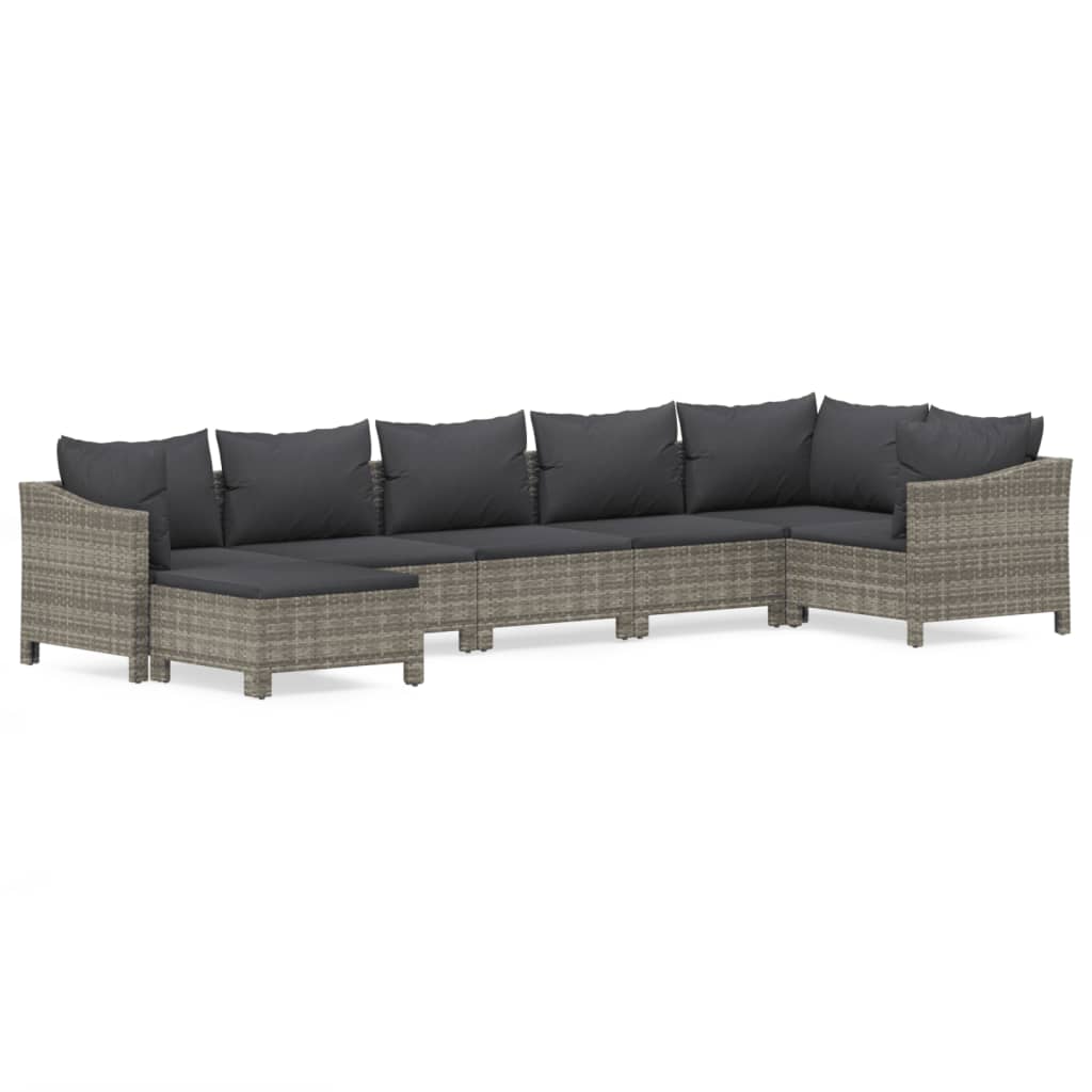 7 Piece Garden Lounge Set With Cushions Grey Poly Rattan
