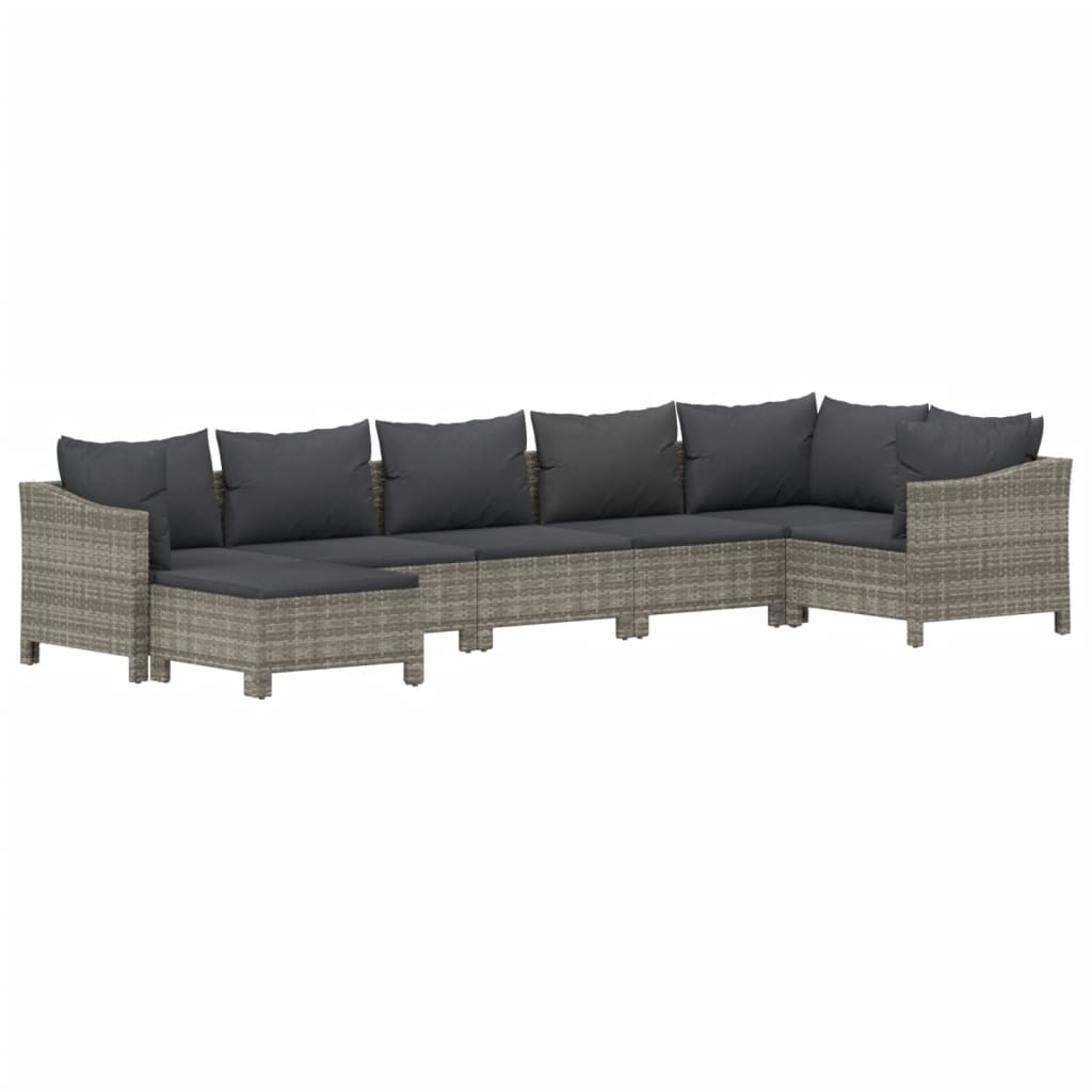 7 Piece Garden Lounge Set With Cushions Grey Poly Rattan