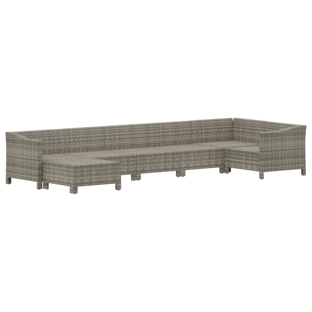 7 Piece Garden Lounge Set With Cushions Grey Poly Rattan
