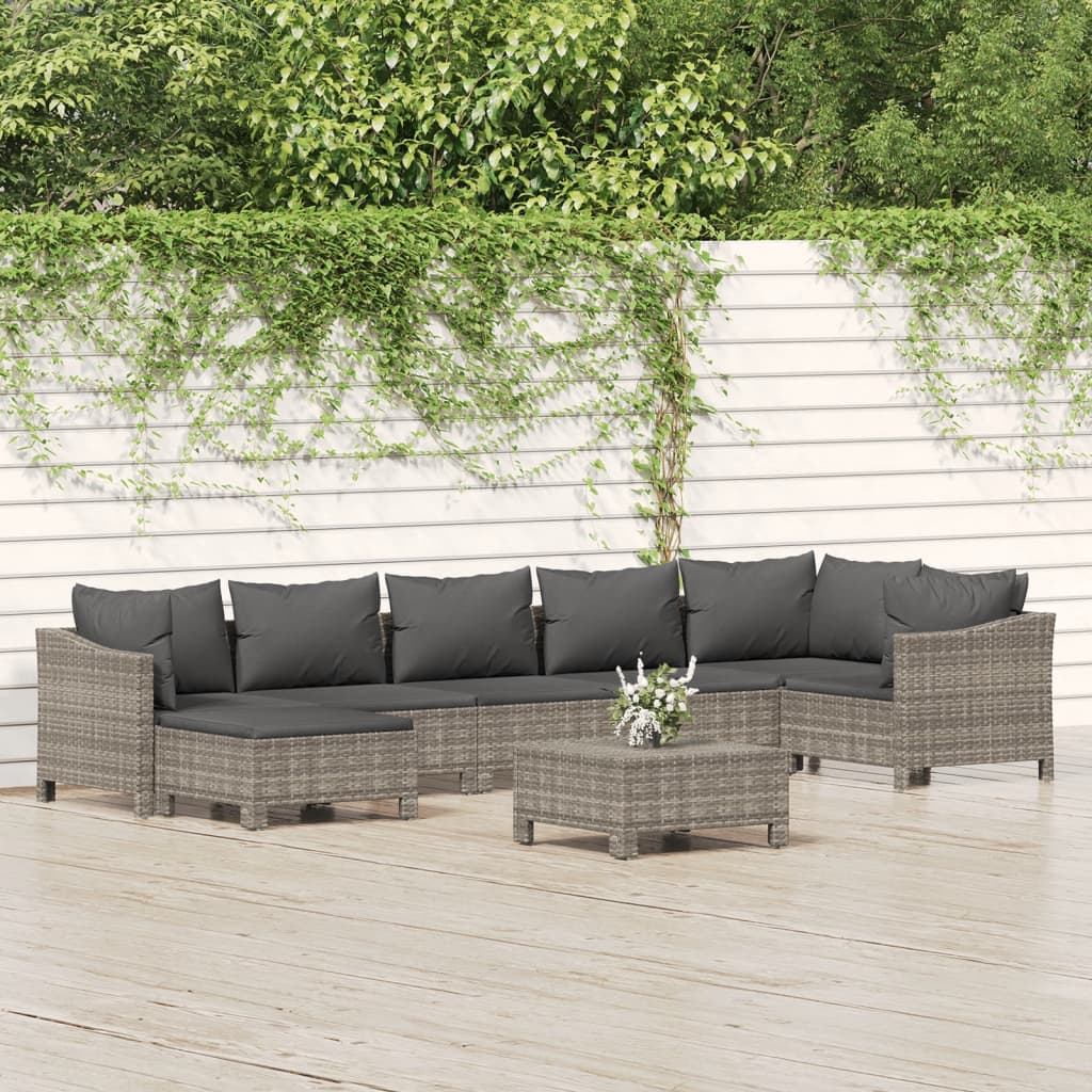 7 Piece Garden Lounge Set With Cushions Grey Poly Rattan