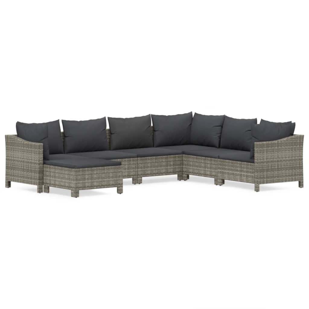 7 Piece Garden Lounge Set With Cushions Grey Poly Rattan